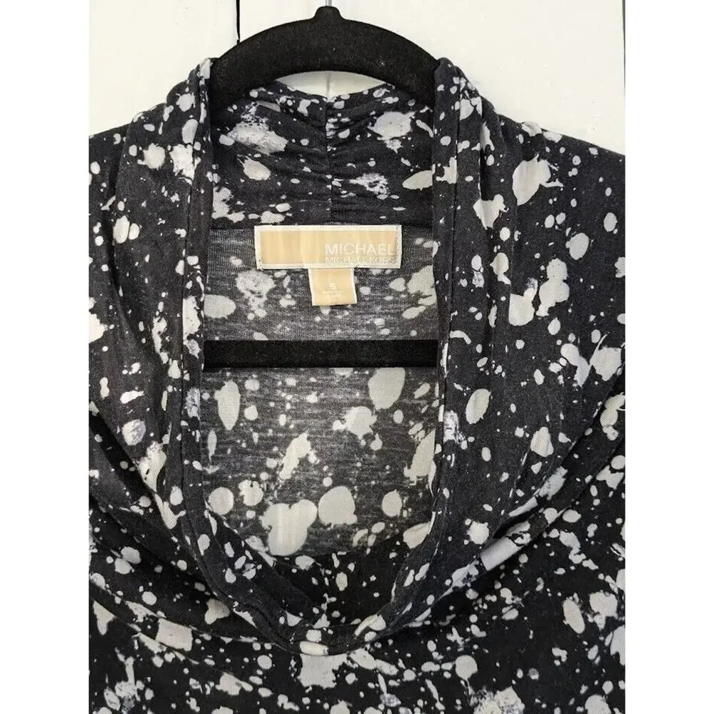 Michael Kors Womens Small Abstract Splatter Stretch Cowl Neck Top Elevated Basic